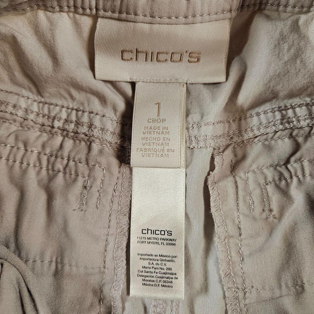 Chico's Cargo Capri Pants Womens Size 1 Khaki Stretch Utility Cropped Zip Pocket - Picture 9 of 10
